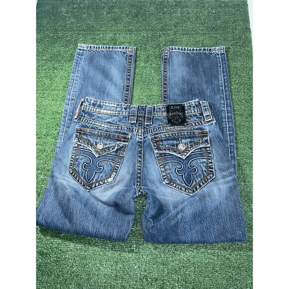 Rock Revival Jeans Mens Y2K Anthony Straight Distressed Faded Whiskering 32x33 - Picture 7 of 12